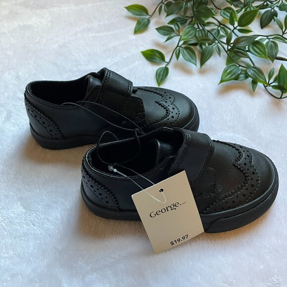 George Toddler Size 6 Black Oxford Velcro Dress Shoes NWT Holiday Boy - Picture 4 of 12